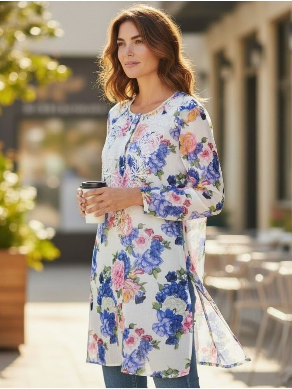Vintage GOA Floral Embroidered Cotton Tunic Top Cover Up Boho NWT $80 Large
